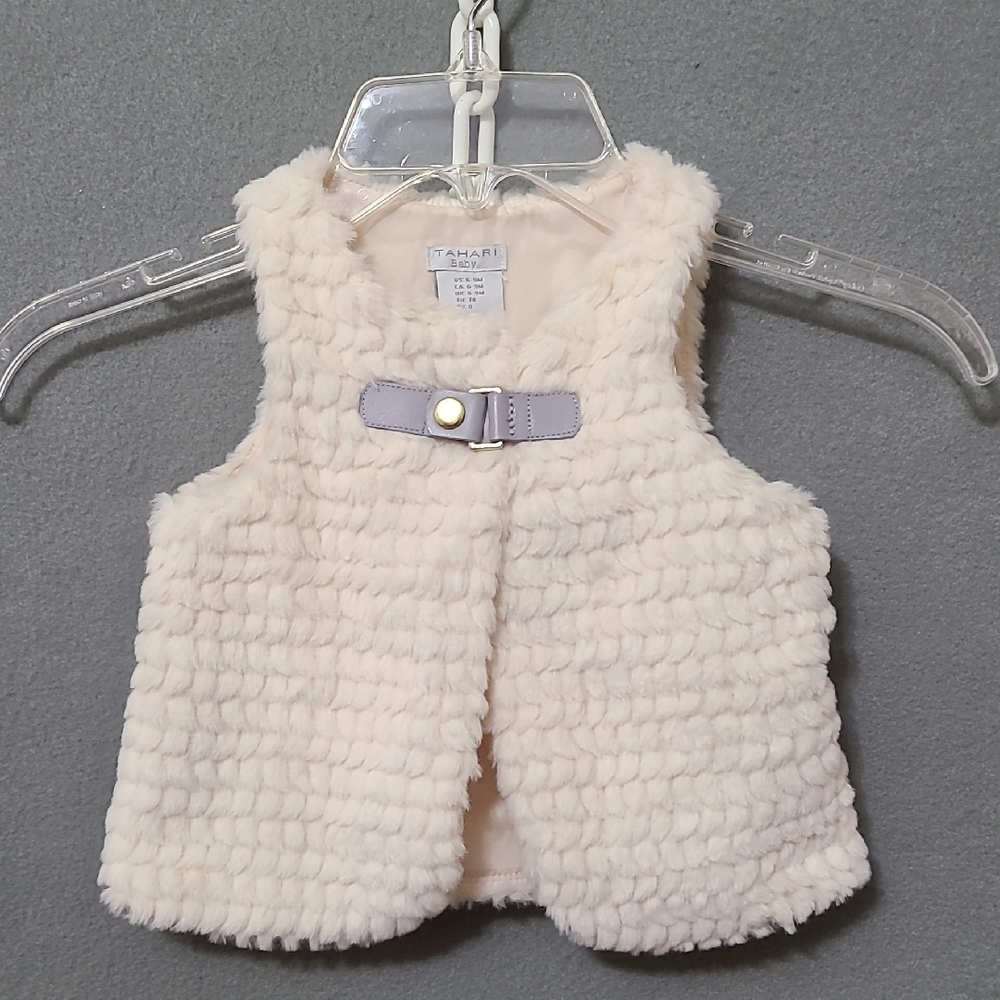 TAHARI BABY Kids Cream Faux Fur Vest - Size 6-9 Months